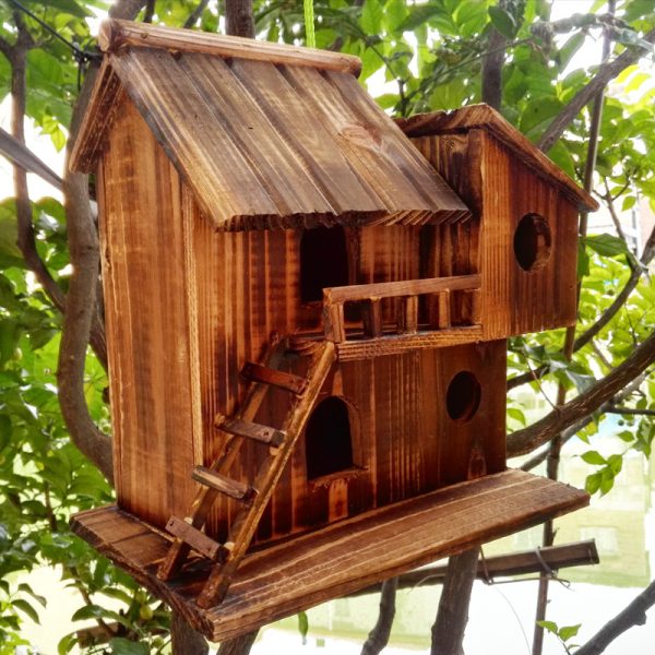 Hanging Wooden Bird Feeder DIY Assembled Garden Decoration - Image 2