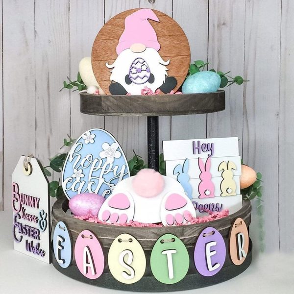 New Easter Gnome Tier Tray Tiered Tray Decor - Image 4