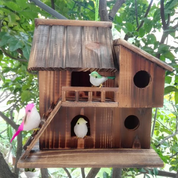 Hanging Wooden Bird Feeder DIY Assembled Garden Decoration - Image 3